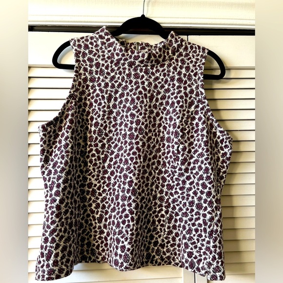 Anthropologie Akemi & Kin Sleeveless Leopard/Plum/Metalic Mock Turtleneck - L - Picture 3 of 8